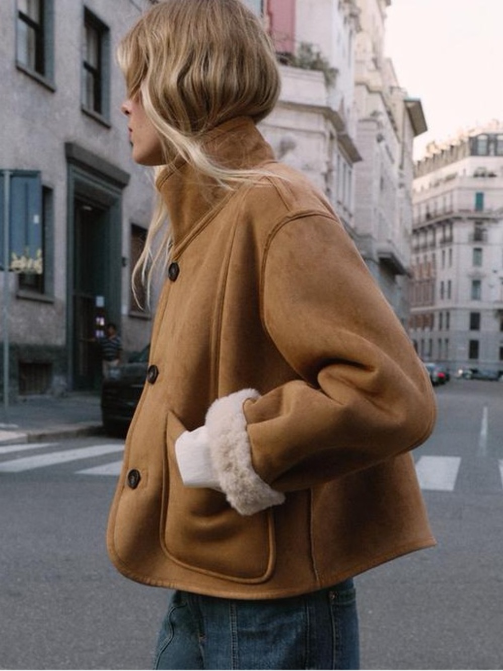 Zara Suede Shearling Reversible Double-Faced Sherpa Jacket - Picture 3 of 13